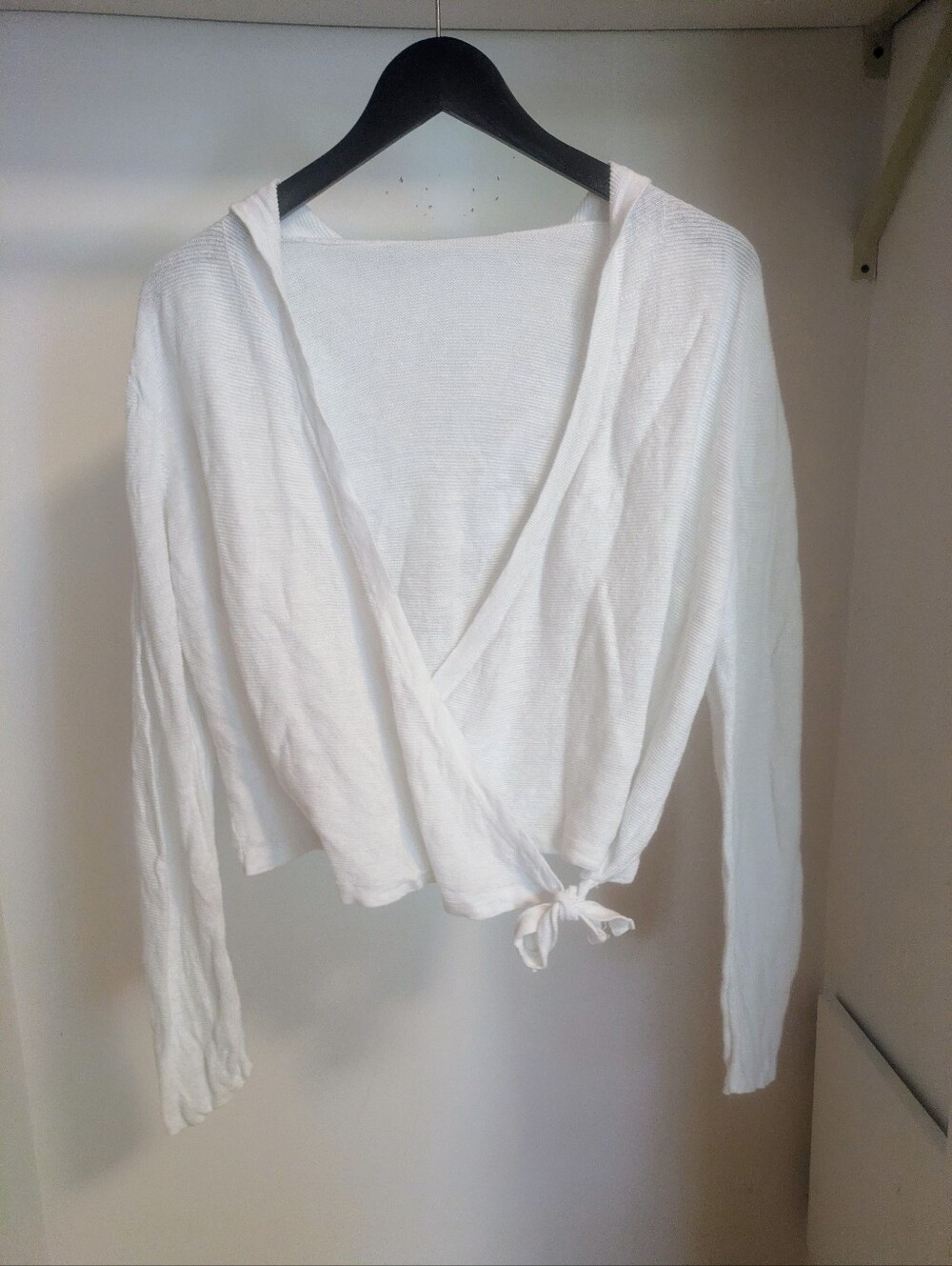 Eileen Fisher White organic handkerchief linen wrapped tie front top